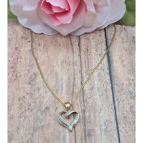 Cute 18" Curb Chain Dainty Two Tone Heart Pendant Necklace Valentine Sweetheart - Picture 2 of 8